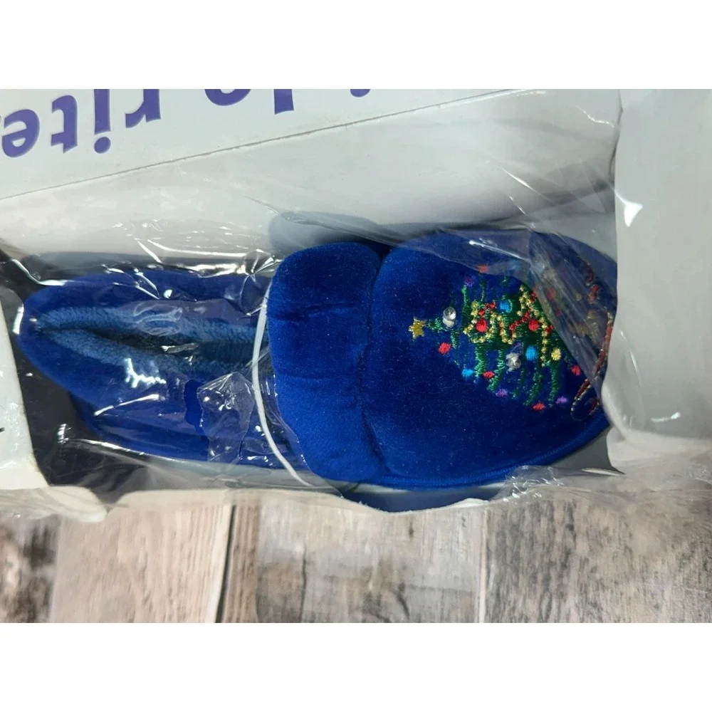 Vintage Twinkle Lites Light Up Slippers Blue‎ Christmas Size 7-8 Kids